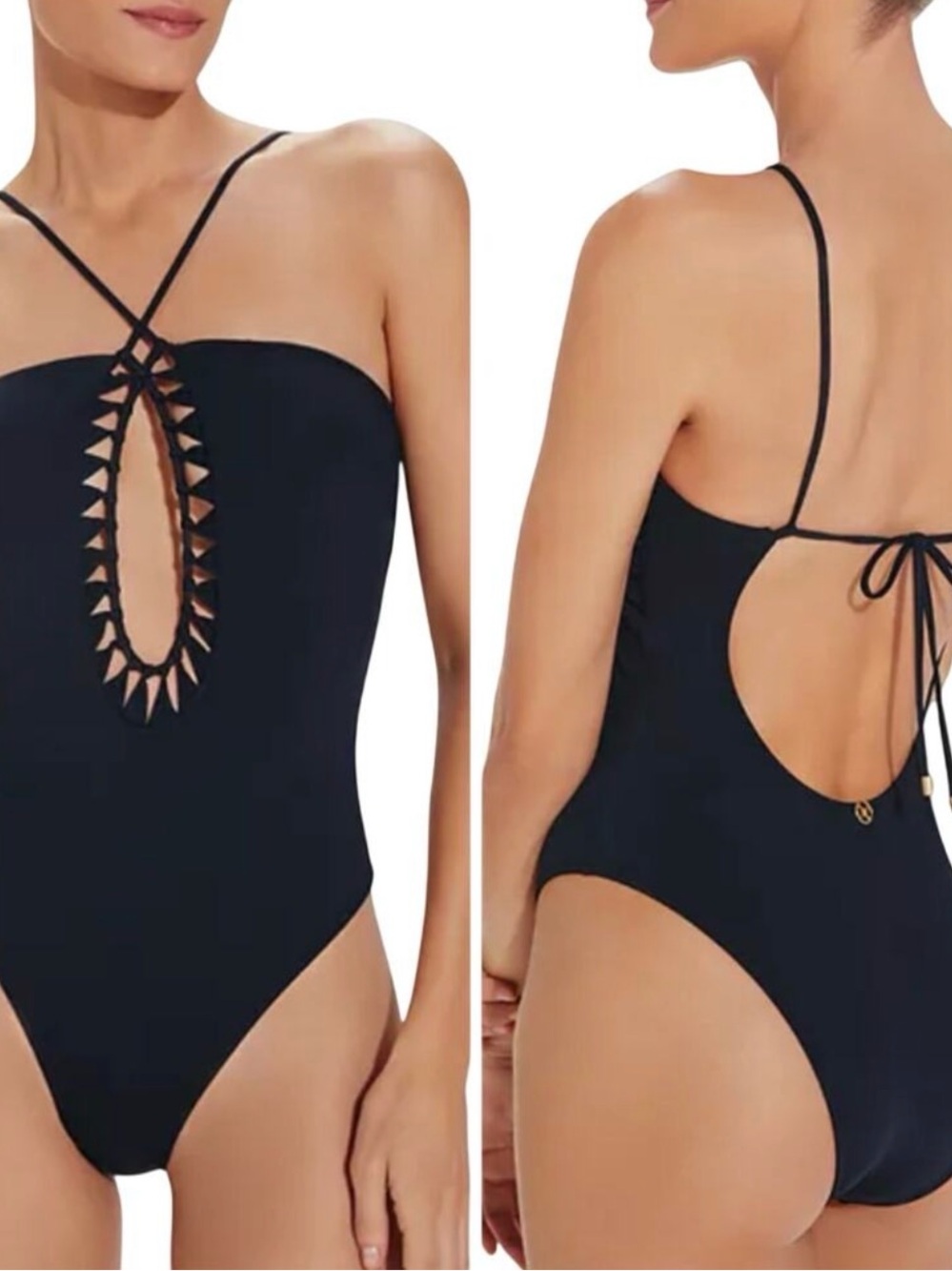 Solid Leeza Black Lace-Up One-Piece Swimsuit